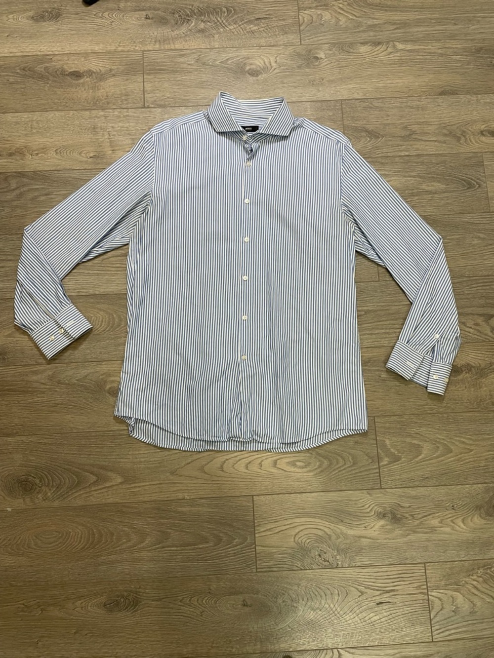 BOSS HUGO BOSS Slim Fit Men's Striped Dress Shirt Size 43/17 Blue White size XL
